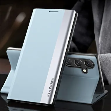 Etui iPhone Air Business effet cuir Magnet Bleu clair - photo 8