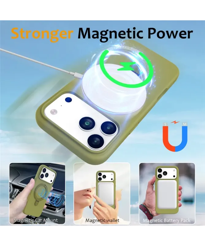 Coque iPhone 17 Pro Silicone MagSafe avec Anneau-Support