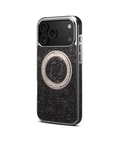 Coque iPhone 17 Pro Cuir Véritable MagSafe avec Anneau-Support