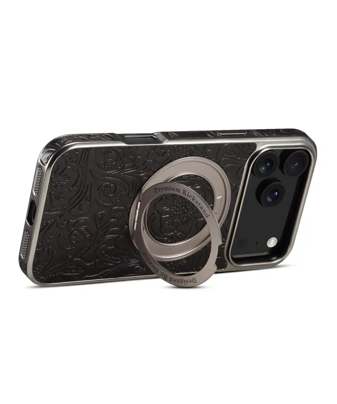 Coque iPhone 17 Pro Cuir Véritable MagSafe avec Anneau-Support