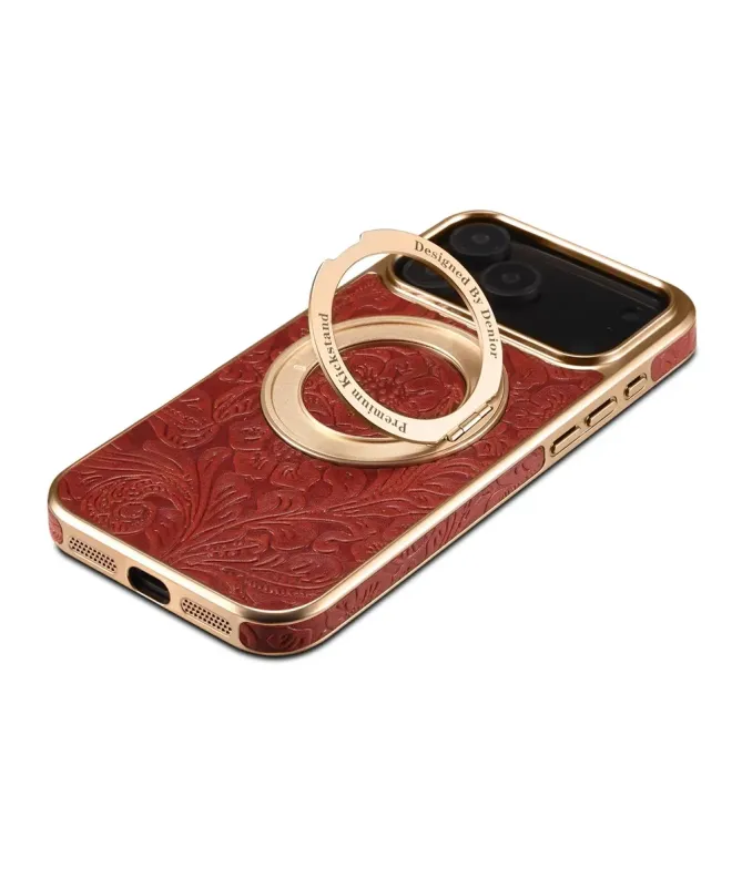 Coque iPhone 17 Pro Cuir Véritable MagSafe avec Anneau-Support