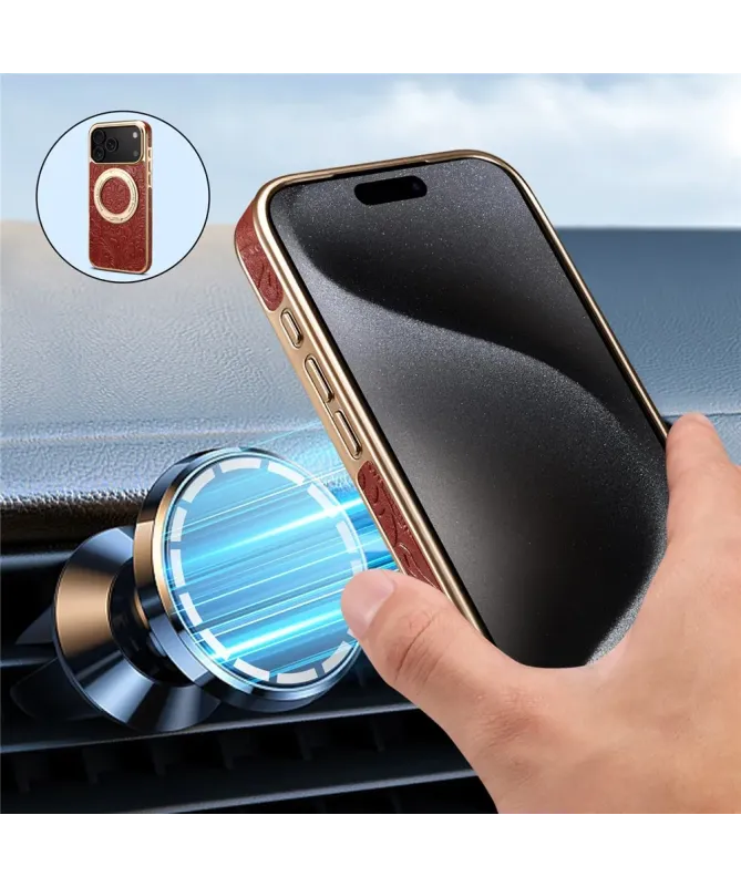 Coque iPhone 17 Pro Cuir Véritable MagSafe avec Anneau-Support