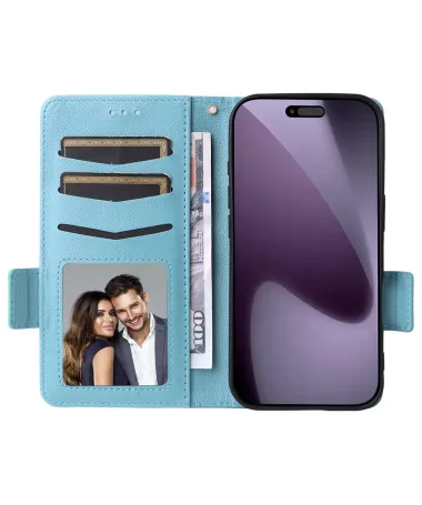 Housse iPhone 17 Pro effet cuir à Lanière | FOLKEN Bleu clair - photo 18