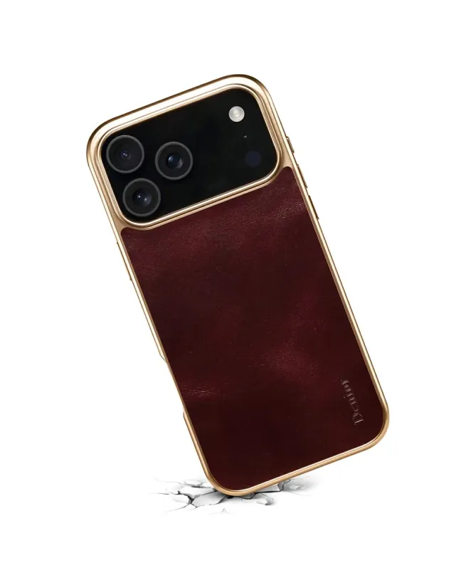 Coque iPhone 17 Pro Cuir Ciré et Contours Dorés