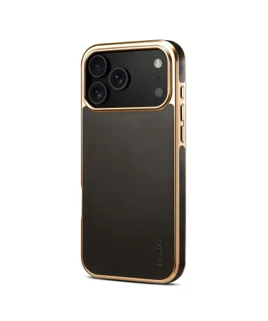 Coque iPhone 17 Pro Cuir Ciré et Contours Dorés Noir - photo 8