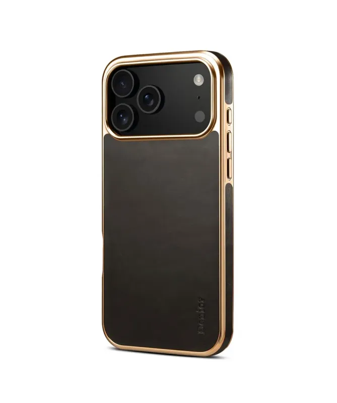 Coque iPhone 17 Pro Cuir Ciré et Contours Dorés