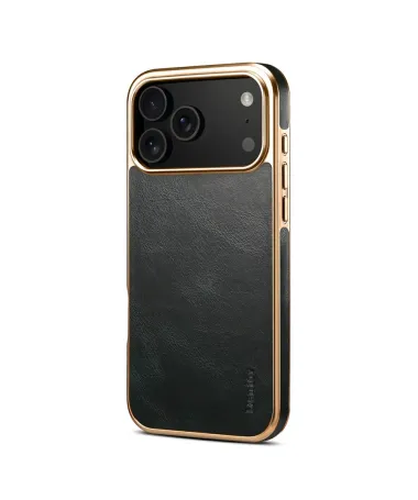 Coque iPhone 17 Pro Cuir Ciré et Contours Dorés Bleu marine - photo 14