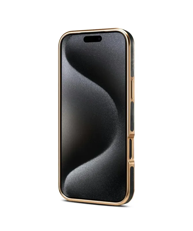 Coque iPhone 17 Pro Cuir Ciré et Contours Dorés