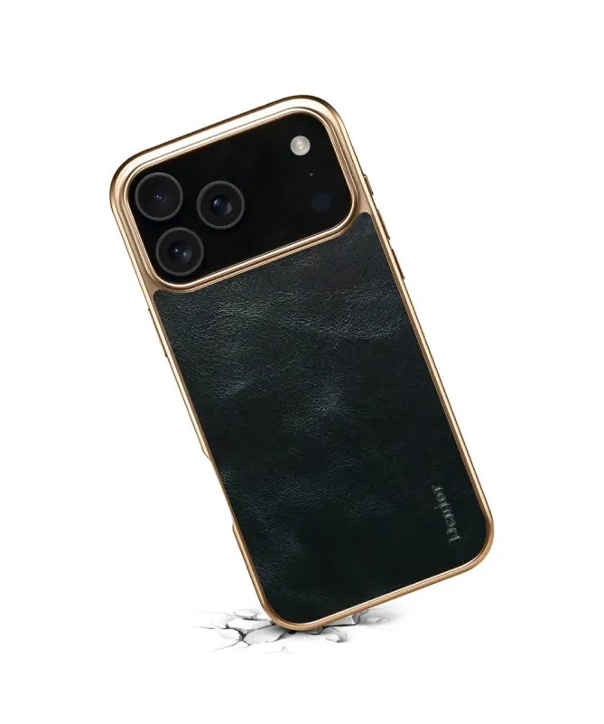 Coque iPhone 17 Pro Cuir Ciré et Contours Dorés