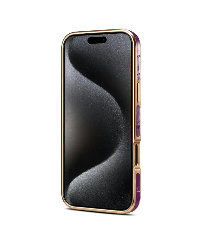 Coque iPhone 17 Pro Crocodile Luxe en Cuir Véritable Doré