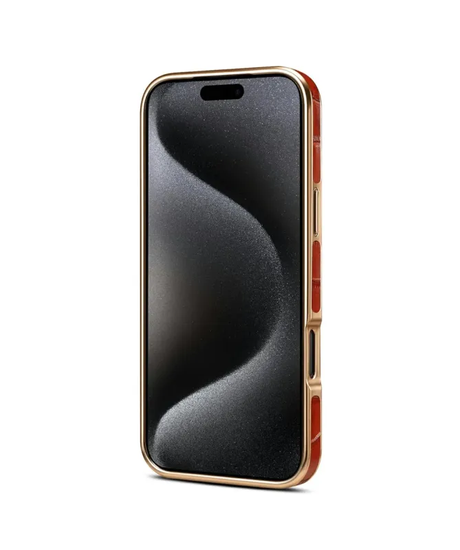 Coque iPhone 17 Pro Crocodile Luxe en Cuir Véritable Doré