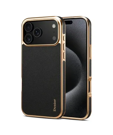 Coque iPhone 17 Pro "Prestige" en Cuir Véritable Doré