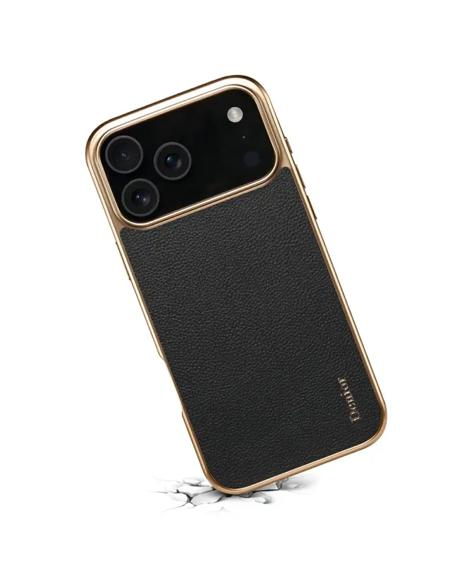 Coque iPhone 17 Pro "Prestige" en Cuir Véritable Doré