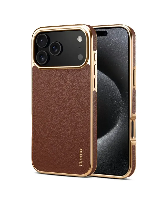 Coque iPhone 17 Pro "Prestige" en Cuir Véritable Doré