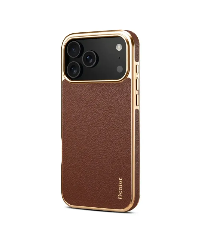 Coque iPhone 17 Pro "Prestige" en Cuir Véritable Doré