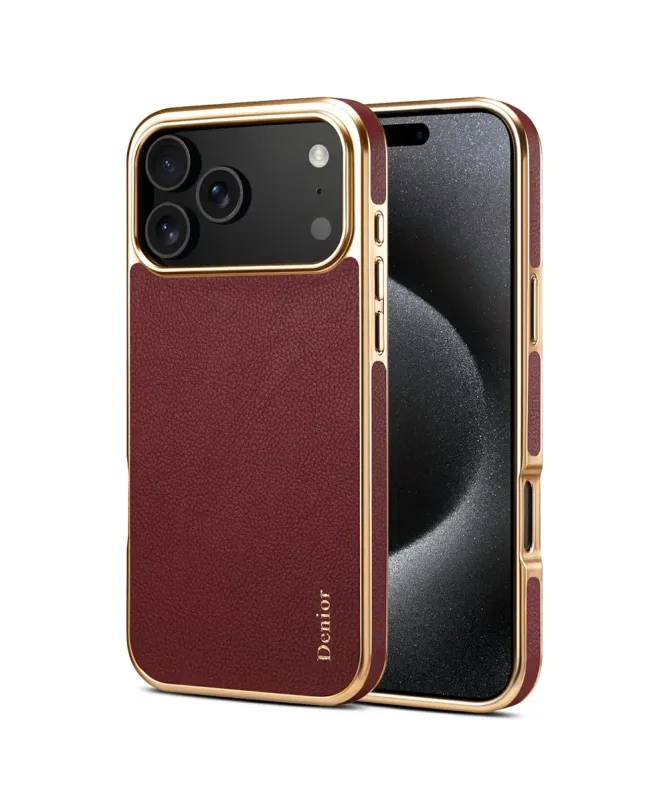 Coque iPhone 17 Pro "Prestige" en Cuir Véritable Doré