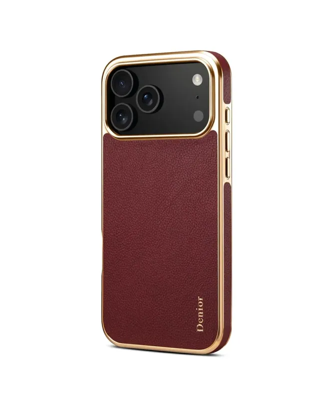 Coque iPhone 17 Pro "Prestige" en Cuir Véritable Doré
