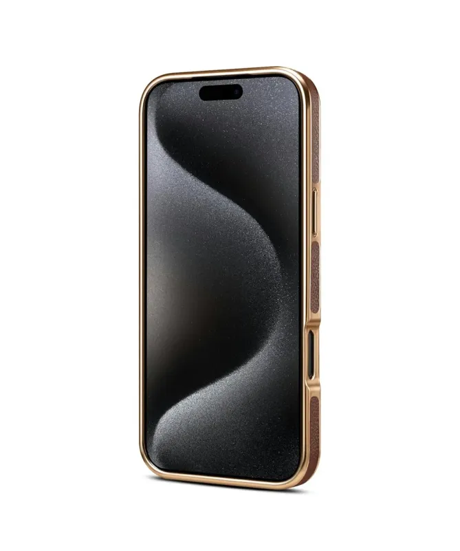 Coque iPhone 17 Pro "Prestige" en Cuir Véritable Doré