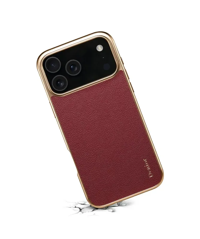 Coque iPhone 17 Pro "Prestige" en Cuir Véritable Doré