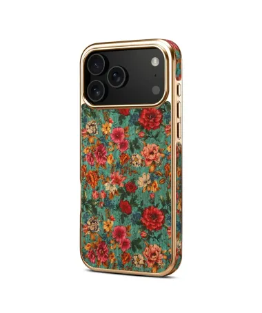 Coque iPhone 17 Pro "Tapisserie Florale" Dorée