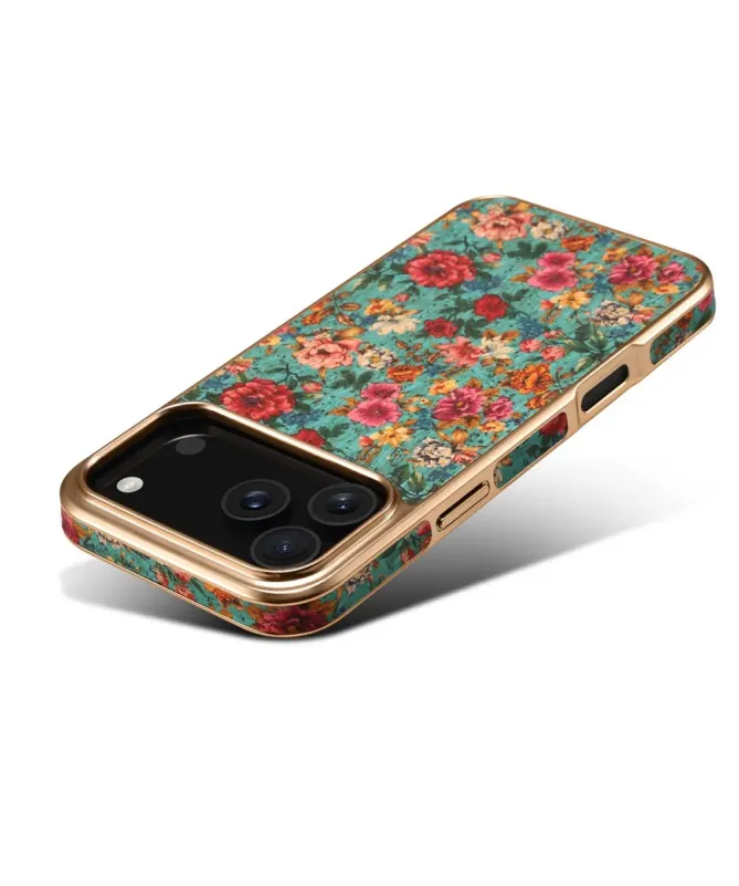 Coque iPhone 17 Pro "Tapisserie Florale" Dorée
