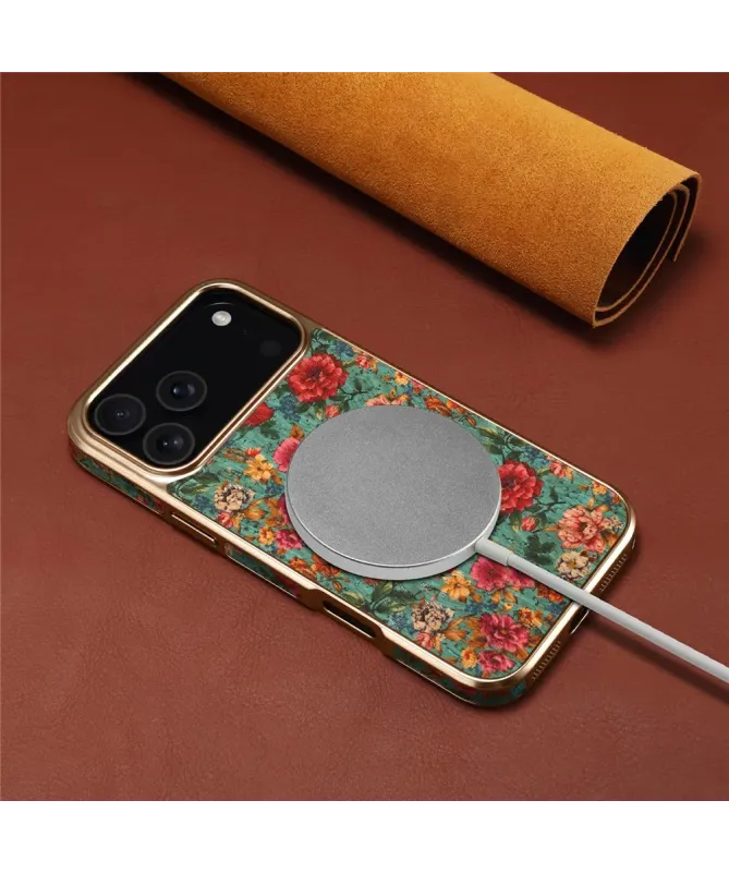 Coque iPhone 17 Pro "Tapisserie Florale" Dorée