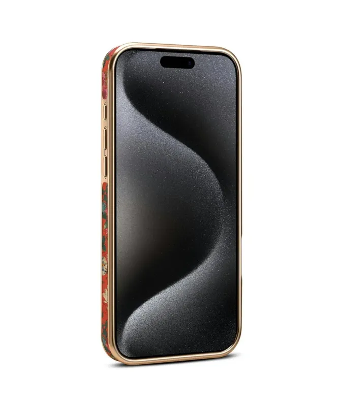 Coque iPhone 17 Pro "Bouquet Écarlate" avec Anneau-Support Doré