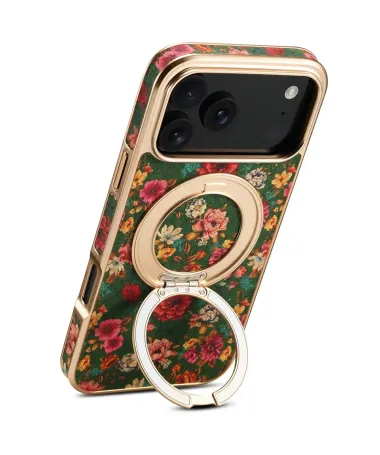 Coque iPhone 17 Pro "Jardin Anglais" avec Anneau-Support Doré