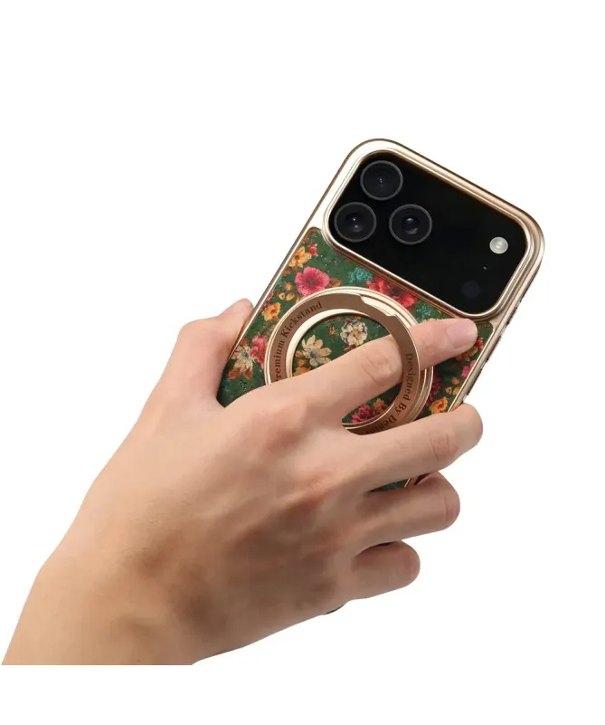 Coque iPhone 17 Pro "Jardin Anglais" avec Anneau-Support Doré