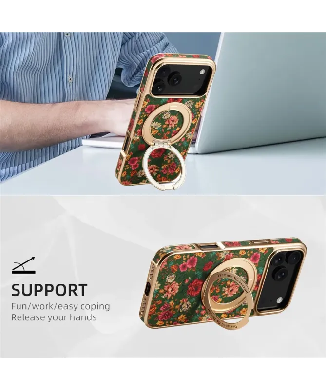Coque iPhone 17 Pro "Jardin Anglais" avec Anneau-Support Doré