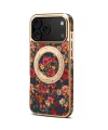 Coque iPhone 17 Pro "Fleurs Vintage" avec Anneau-Support Doré