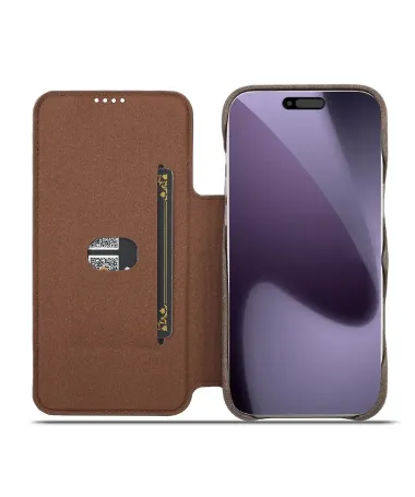 Coque iPhone 17 Pro LC.IMEEKE avec rabat simili cuir Marron - photo 2