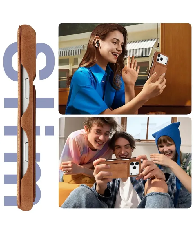 Coque iPhone 17 Pro LC.IMEEKE avec rabat simili cuir