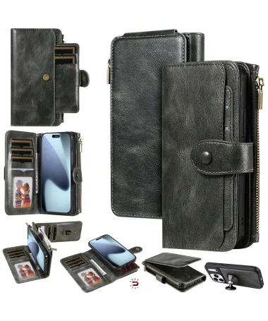 Housse iPhone 17 Pro Portefeuille Zippé Détachable