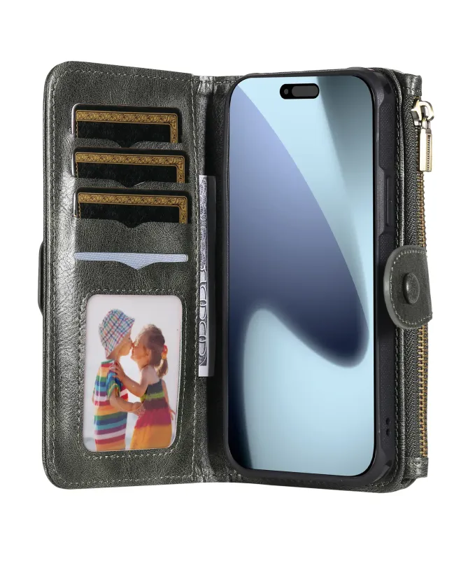 Housse iPhone 17 Pro Portefeuille Zippé Détachable