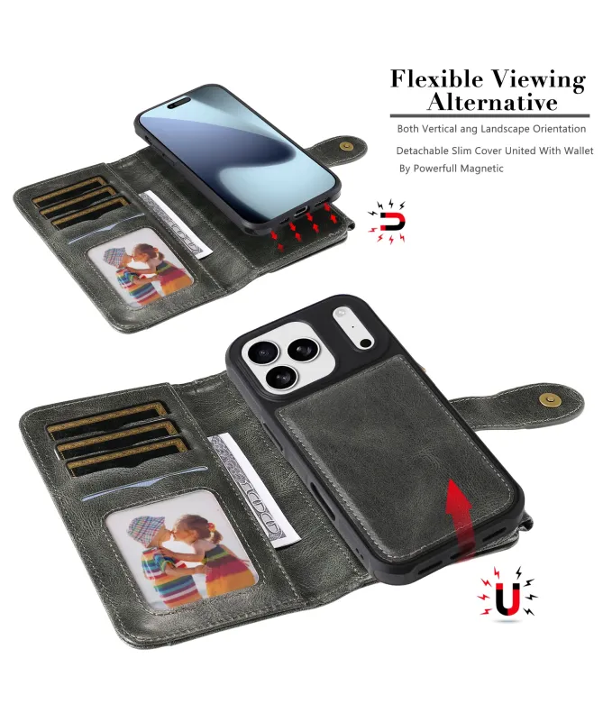 Housse iPhone 17 Pro Portefeuille Zippé Détachable