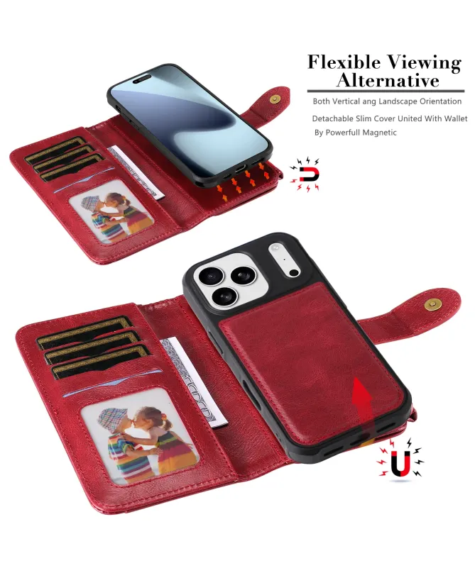 Housse iPhone 17 Pro Portefeuille Zippé Détachable