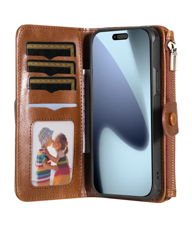 Housse iPhone 17 Pro Portefeuille Zippé Détachable