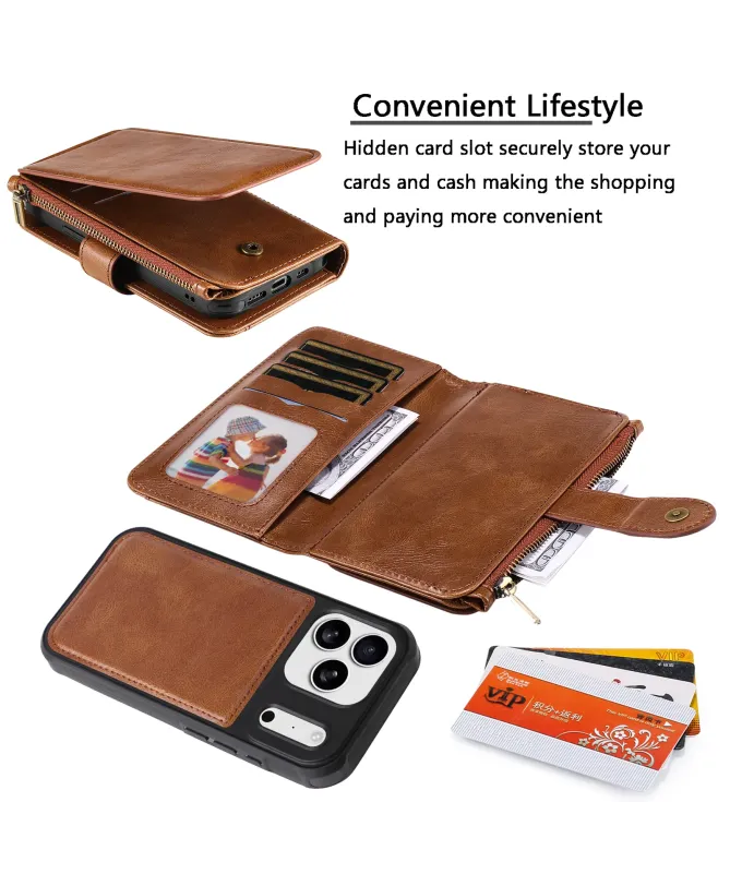 Housse iPhone 17 Pro Portefeuille Zippé Détachable