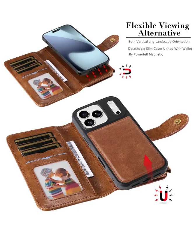 Housse iPhone 17 Pro Portefeuille Zippé Détachable