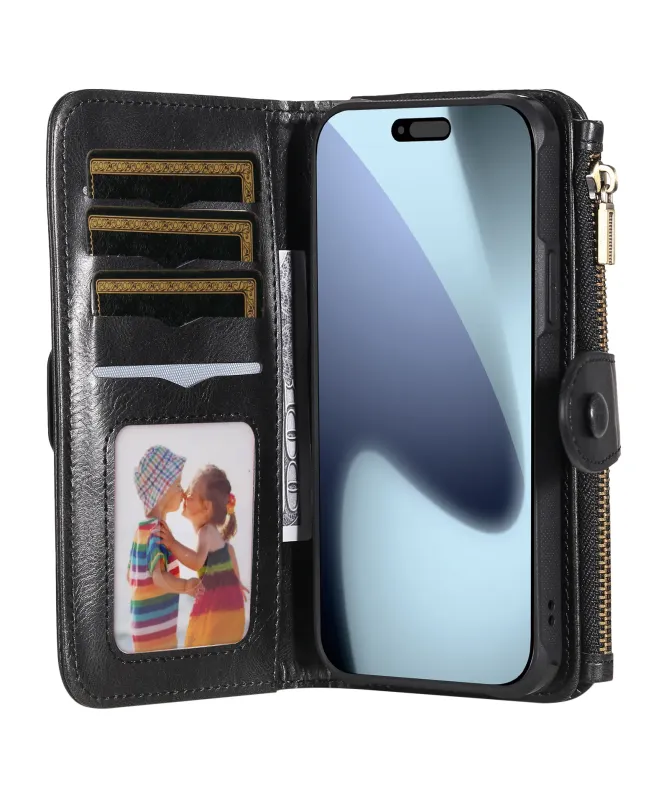 Housse iPhone 17 Pro Portefeuille Zippé Détachable