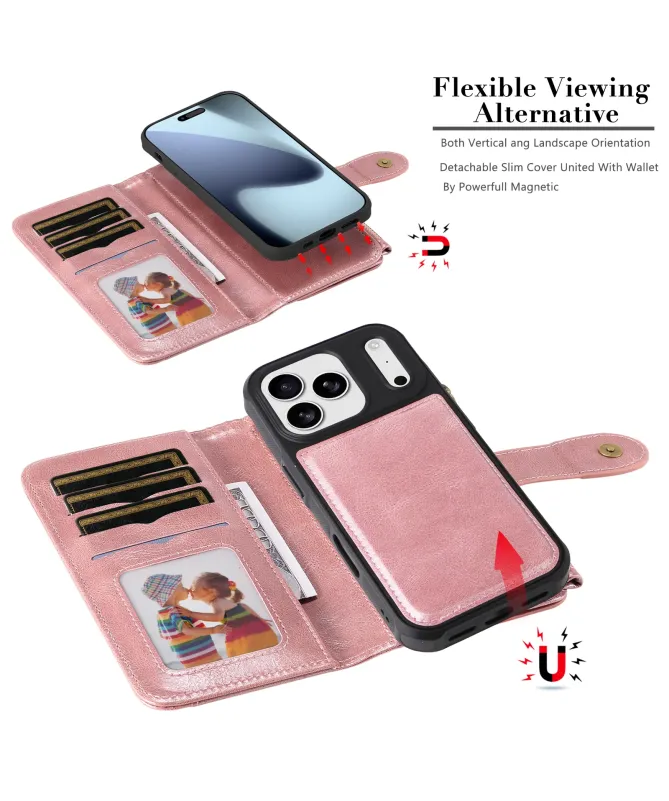 Housse iPhone 17 Pro Portefeuille Zippé Détachable