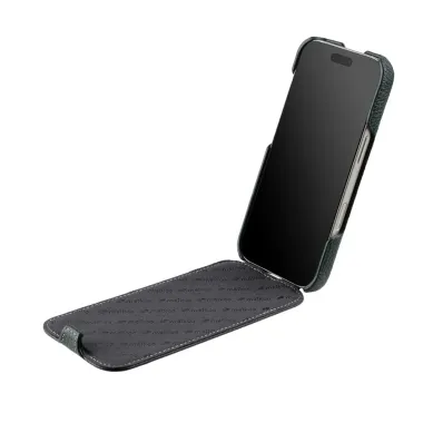 Étui iPhone 17 Pro Max Rabat Vertical Cuir Véritable Vert foncé - photo 2