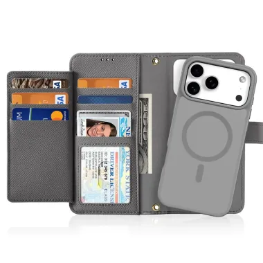 Housse iPhone 17 Pro Max 2-en-1 en Cuir Zippé | LAWA Gris - photo 14