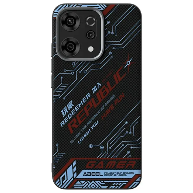 Coque Oppo Reno 14 5G Design Circuit Bleu et Rouge