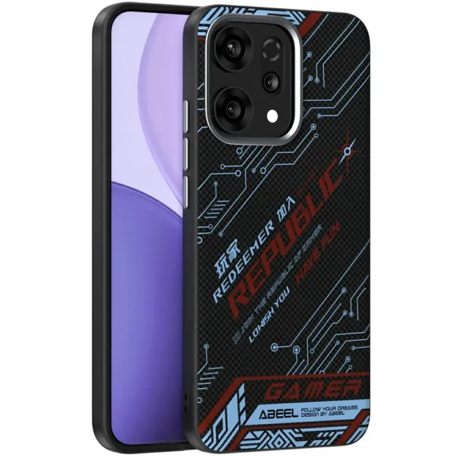 Coque Oppo Reno 14 5G Design Circuit Bleu et Rouge