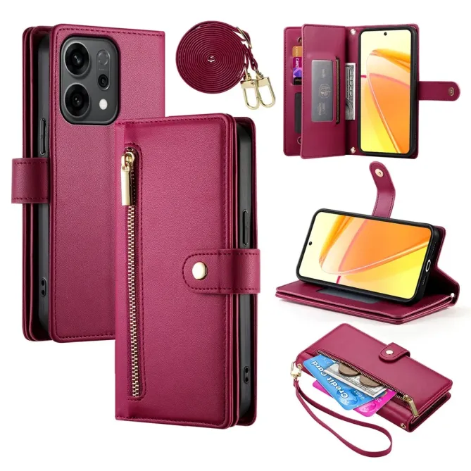 Housse Oppo Reno 14 5G Portefeuille avec Bandoulière et Zip