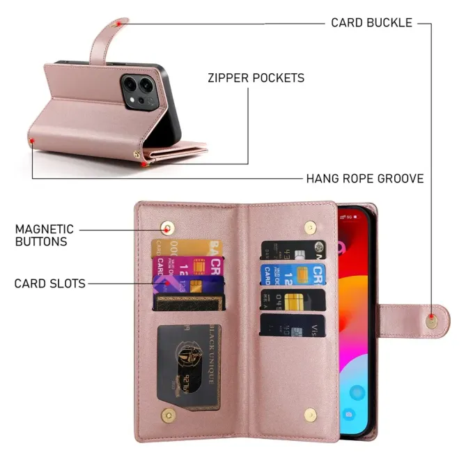 Housse Oppo Reno 14 5G Portefeuille avec Bandoulière et Zip