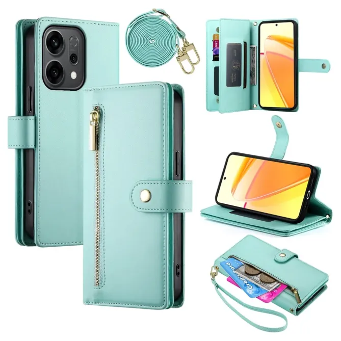 Housse Oppo Reno 14 5G Portefeuille avec Bandoulière et Zip