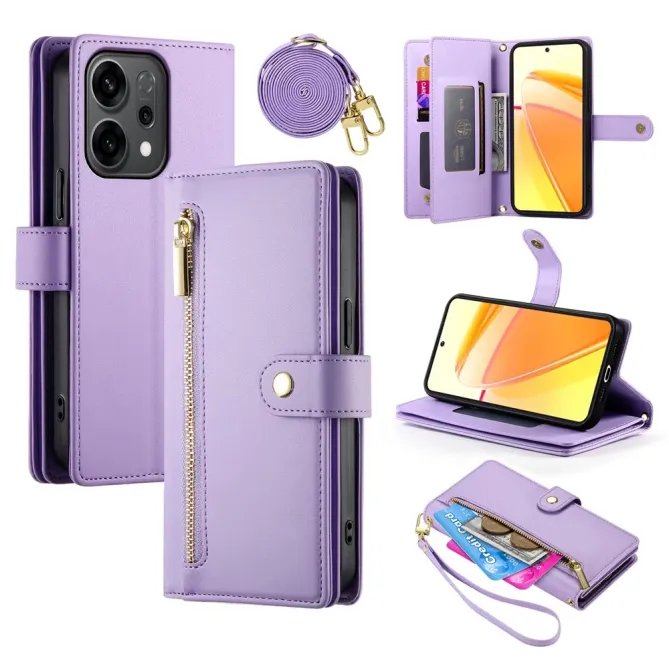 Housse Oppo Reno 14 5G Portefeuille avec Bandoulière et Zip